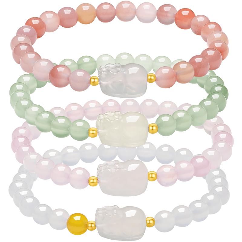 周六福黄18k金貔貅手链女款玉髓金珠手串多彩送女友节日送礼物