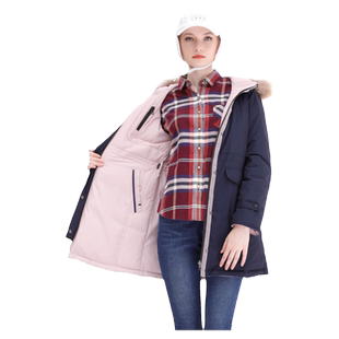 波顿2025冬季新款派克羽绒服女过膝中长款两面穿粉色宽松棉服外套