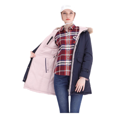 波顿2025冬季新款派克羽绒服女过膝中长款两面穿粉色宽松棉服外套