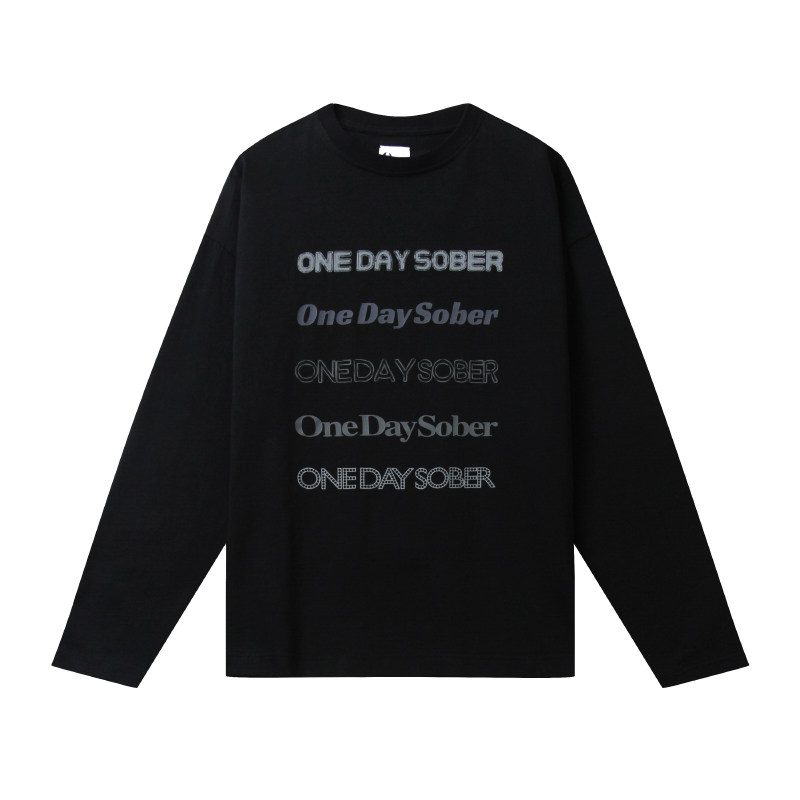 One Day Sober弹幕Logo做旧印花柔软品牌态度潮流圆领长袖T恤男女
