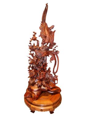 乔迁开业黄花梨双喜木雕花鸟摆件