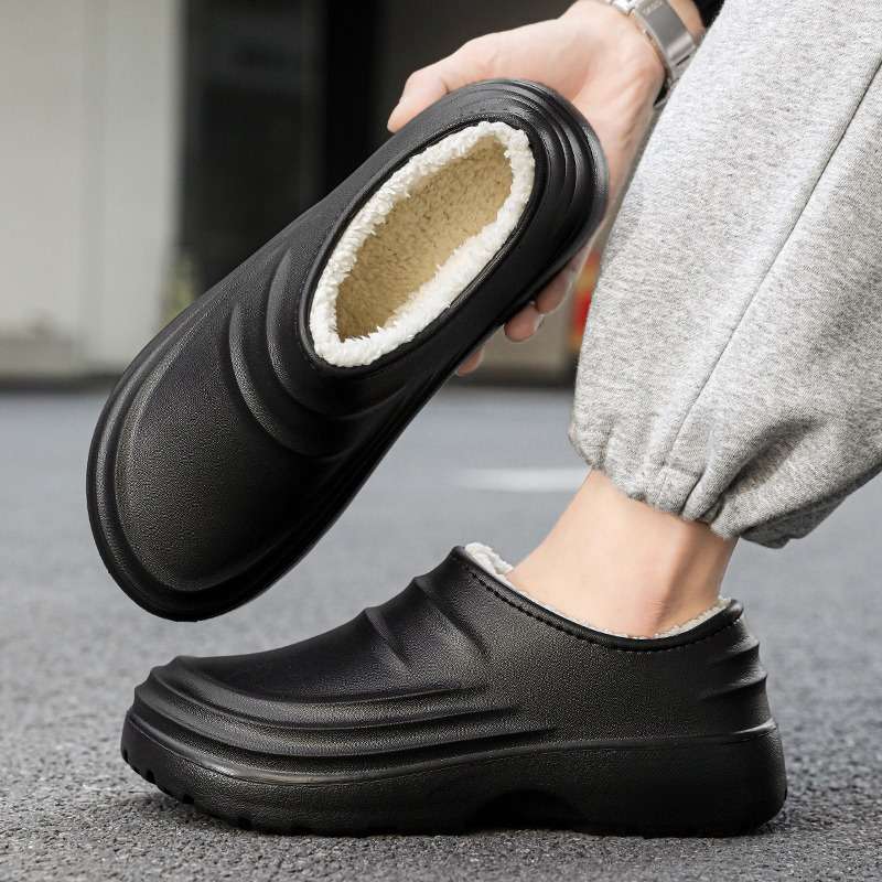 包跟棉拖鞋保暖厨师鞋男防水厨房专用鞋一脚蹬棉鞋防滑劳保工作鞋