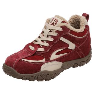 星期六女鞋冬季2025新款运动休闲高帮加绒德训鞋防滑百搭保暖棉鞋