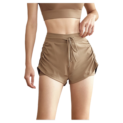 防走光夏季高腰系带瑜伽短裤三分