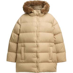COACH/蔻驰奥莱女士风帽皮毛饰边中长款羽绒大衣羽绒服
