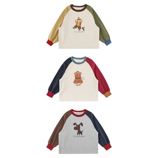 幼悠男童前卫彩拼卡通插肩袖卫衣春季元气可爱俏皮时髦百搭上衣潮