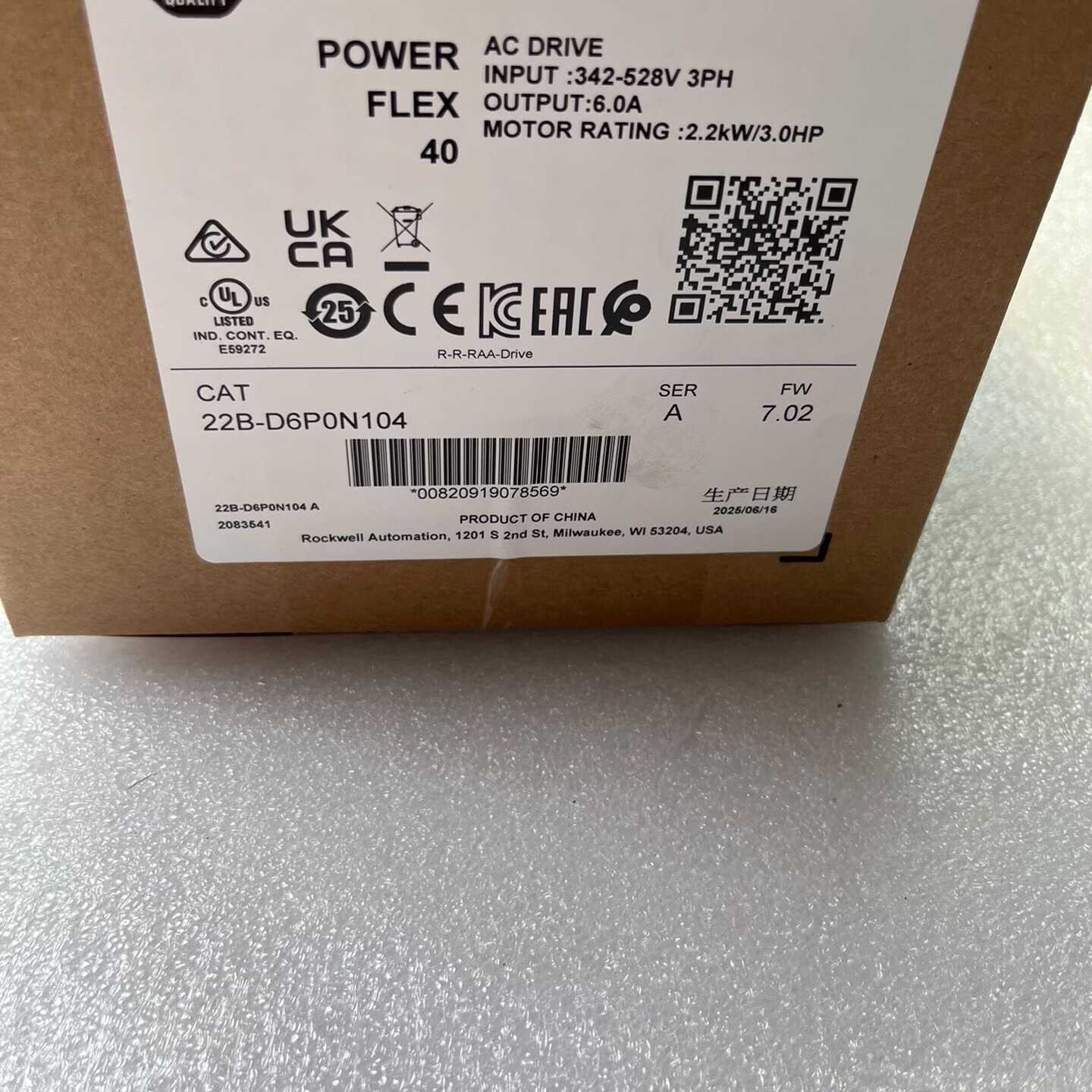溢价-罗克韦尔变频器，型号22B-D6P0N104，未开封，不
