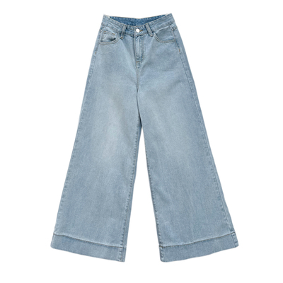 小个子阔腿大脚牛仔裤