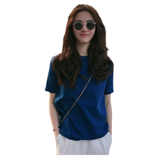 克莱因蓝纯棉短袖t恤女夏季宽松韩系甜美女装体恤ins小众潮牌上衣