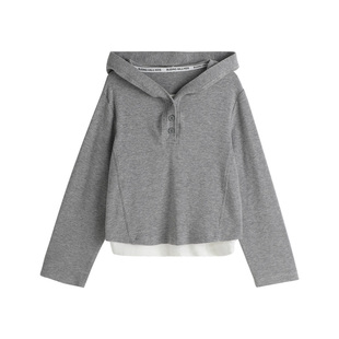 布丁哈鲁童装秋装女童秋季打底衫2026新款儿童洋气连帽假两件T恤