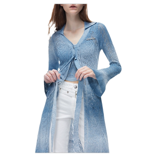 Two-piece Outfit 原创镂空贝壳纹图案海浪花蓝白渐变色毛织套装