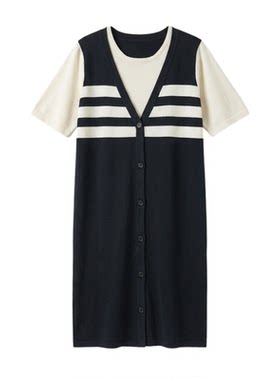 a02假两件设计感连衣裙女2026夏季新款T恤裙子宽松短袖夏装