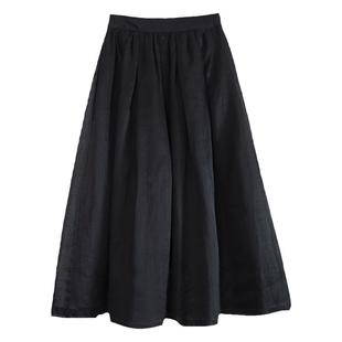 ZAN原创2025新款裙子纯色100支苎麻半身裙 夏季a字半裙百搭中长裙