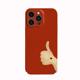 苹果iPhone卡通竖起大拇指红色菲林硬壳手机保护套可爱风适于用华为mate80promax苹果16/15/15/13pro女生磨砂