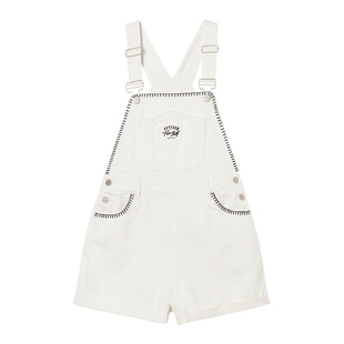 EPTISON牛仔背带短裤女2025夏季新款直筒复古学院风白色休闲裤子