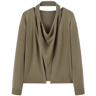 【商场同款】太平鸟桑蚕丝混纺荡领挂脖假两件针织衫女A1EEG1331