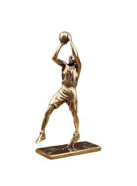纯黄铜篮球运动员投篮雕像小摆件