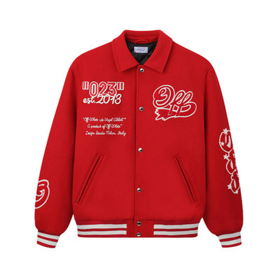 【明星同款】OFF-WHITE™ 情侣装新款翻领毛呢棒球服呢外套