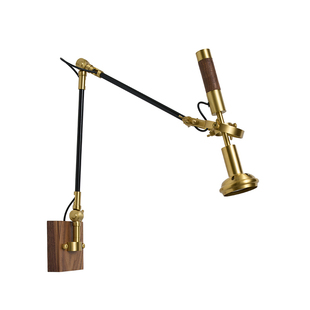 灯岛 复古摇臂壁灯胡桃木中古美式工业风卧室床头书房玄关氛围灯