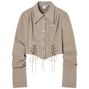 EPTISON外套女2025秋季新款时髦绑带设计高级感辣妹衬衫短上衣