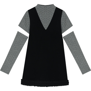 妖精的口袋v领连衣裙波点打底衫两件套装女2025秋冬新款新年穿搭