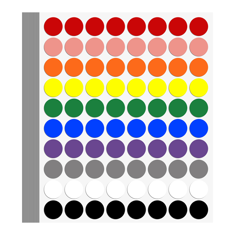杰利彩色圆点贴圆贴纸圆形不干胶标签纸手写可粘贴小尺寸小圆点小贴纸圆圈数字号码编码编号贴红色颜色大号圆