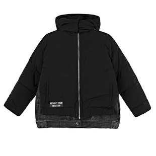 sdeer圣迪奥童装高领连帽字母牛仔拼接羽绒服S204C2403