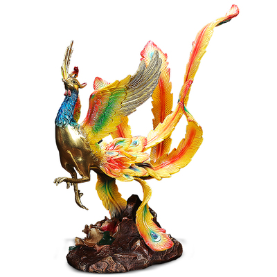 凤鸣朝阳彩铜凤凰摆件客厅装饰品