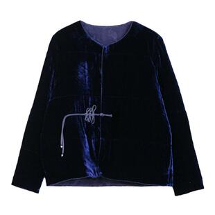 布小匠原创设计冬季新款真丝丝绒高端棉袄外套新中式国风蓝色棉衣