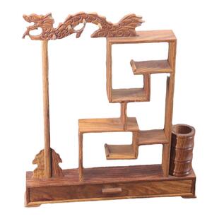 花梨木云龙桌面博古架红木黑梓木圆形旋转笔挂黑梓木电木龙头笔架