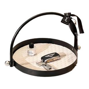 尊慕斯复古风手提铁艺托盘客厅玄关台面钥匙装饰摆件大容量收纳盘