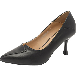 大东女鞋工作鞋2025秋季新款通勤职业女单鞋细高跟尖头套脚小皮鞋