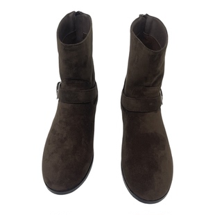 2025秋冬小众套筒短靴内增高皮带扣马丁靴女法式显瘦绒面西部靴