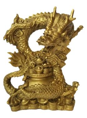 黄铜招财中式客厅聚宝盆龙龙摆件