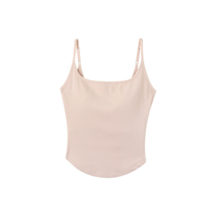 韩雨嘉粉色大u领无袖吊带背心女夏季显瘦交叉设计感美背短款上衣