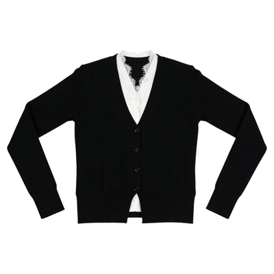 百家好蕾丝花边含羊毛V领针织衫