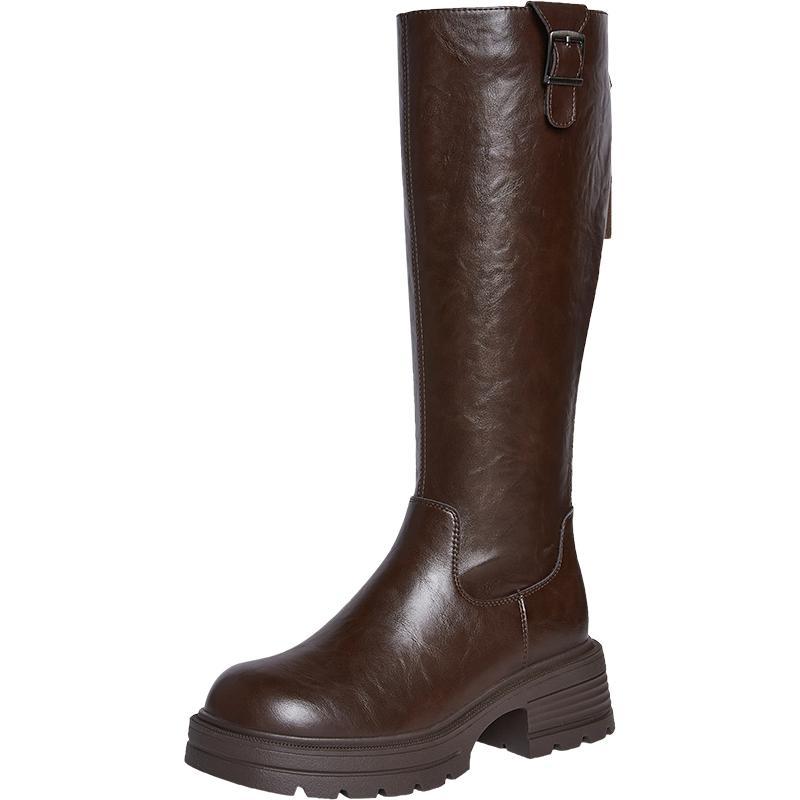 百思图2025冬季新款骑士靴粗腿显瘦大筒围粗跟女高筒长靴F2271DG5