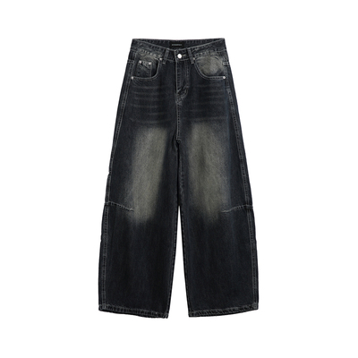 蓝色水洗复古做旧牛仔裤男款秋冬季宽松直筒美式休闲长裤2025新款