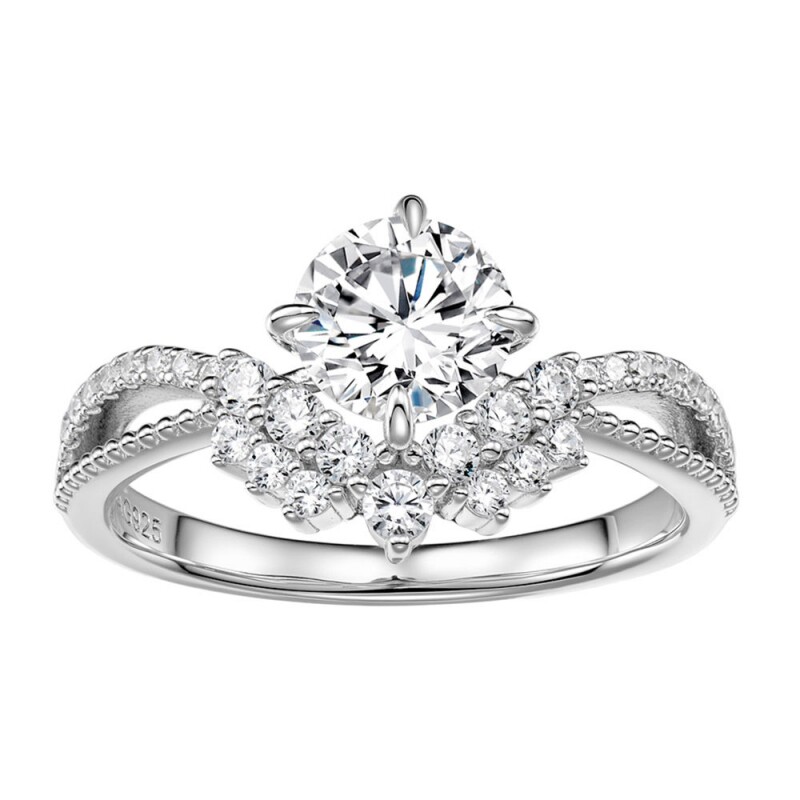 1克拉V型皇冠蕾丝戒指女925银