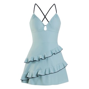 UU//2025新款高级感温泉泳衣女交叉露背遮肚显瘦连体裙式度假泳装