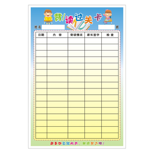 小学生背读过关卡 奖励卡  积分卡 表扬卡 学习币 乐学币
