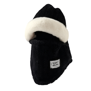 毛绒帽子围脖一体男秋冬加厚户外骑行电动车头盔内胆保暖套头帽女