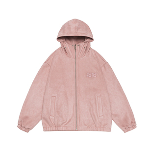 张耀同款GOGOSOON男装麂皮绒夹克外套春秋新款连帽小众美式高级感