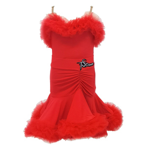 天生舞者拉丁舞比赛裙国标舞花服密花边表演高级版吊带专业艺考服