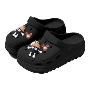 利达妮厚底黑色洞洞鞋女款2026新款夏外穿防滑沙滩eva包头拖鞋男