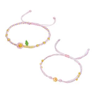 周大生有钱花黄金手链玫瑰花足金硬金转运珠手绳妇女节送女朋友