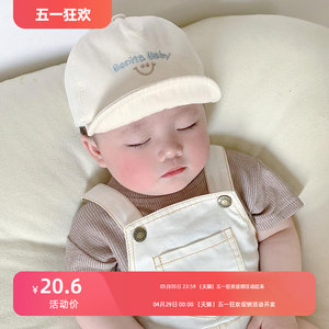 新生的儿胎婴儿帽子男童女宝宝鸭舌帽纯棉可爱幼儿童软帽檐棒球帽