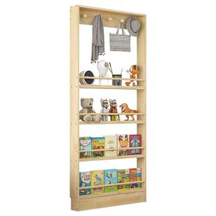 门后书架超薄挂衣架实木免打孔收纳柜儿童绘本架壁挂式置物衣帽架