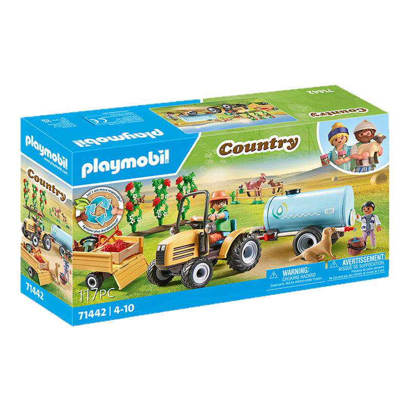 PLAYMOBIL摩比世界儿童玩具带水箱的拖拉机71442男女孩益智玩具