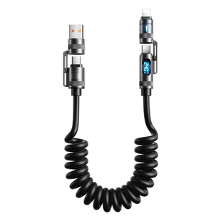 新款240W超级快充数据线type-c手机充电线四合一通用适用苹果华为小米vivo安卓usb口多功能智能数显弹簧伸缩